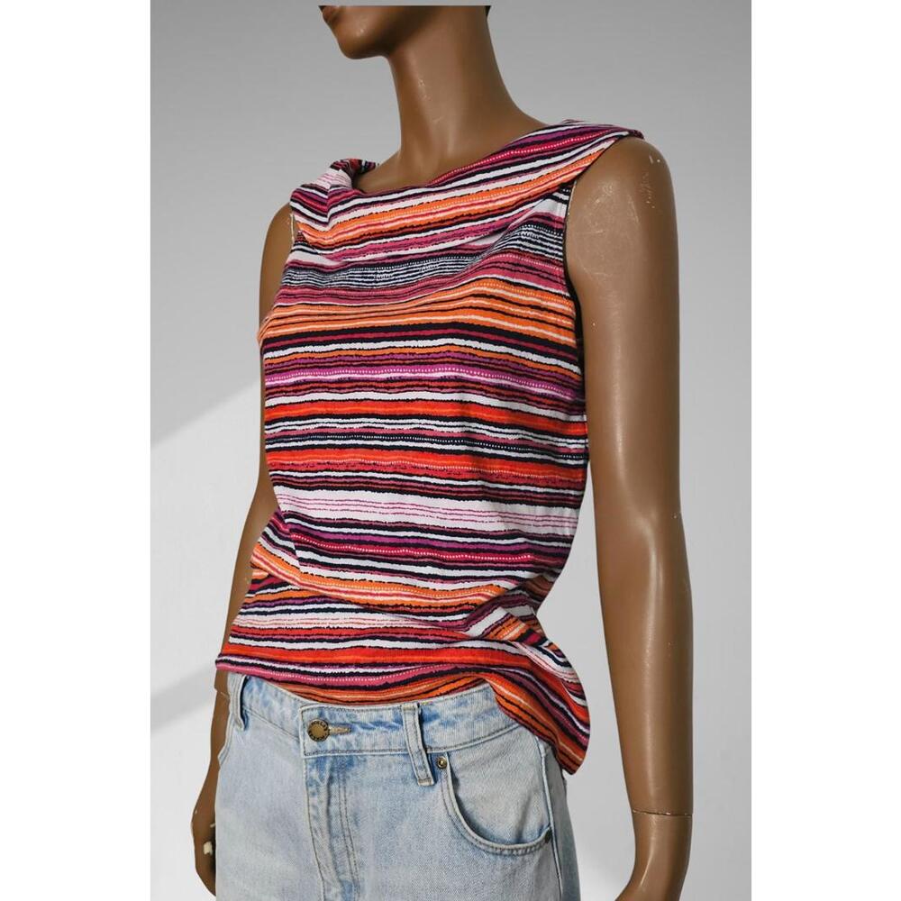 Vintage short sleeve boat neck top striped red orange white size M